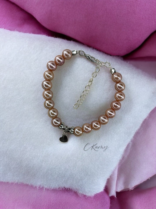 Bracelet femme petit coeur argent chair foncé brillant