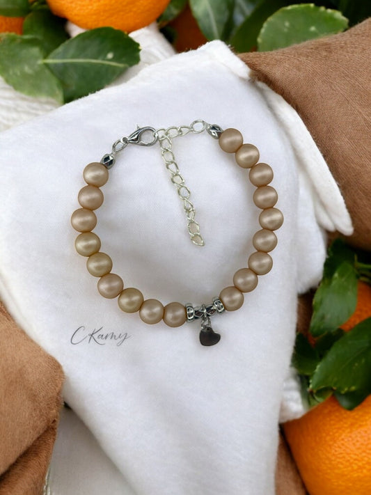 Bracelet femme petit coeur argent marron beige mat