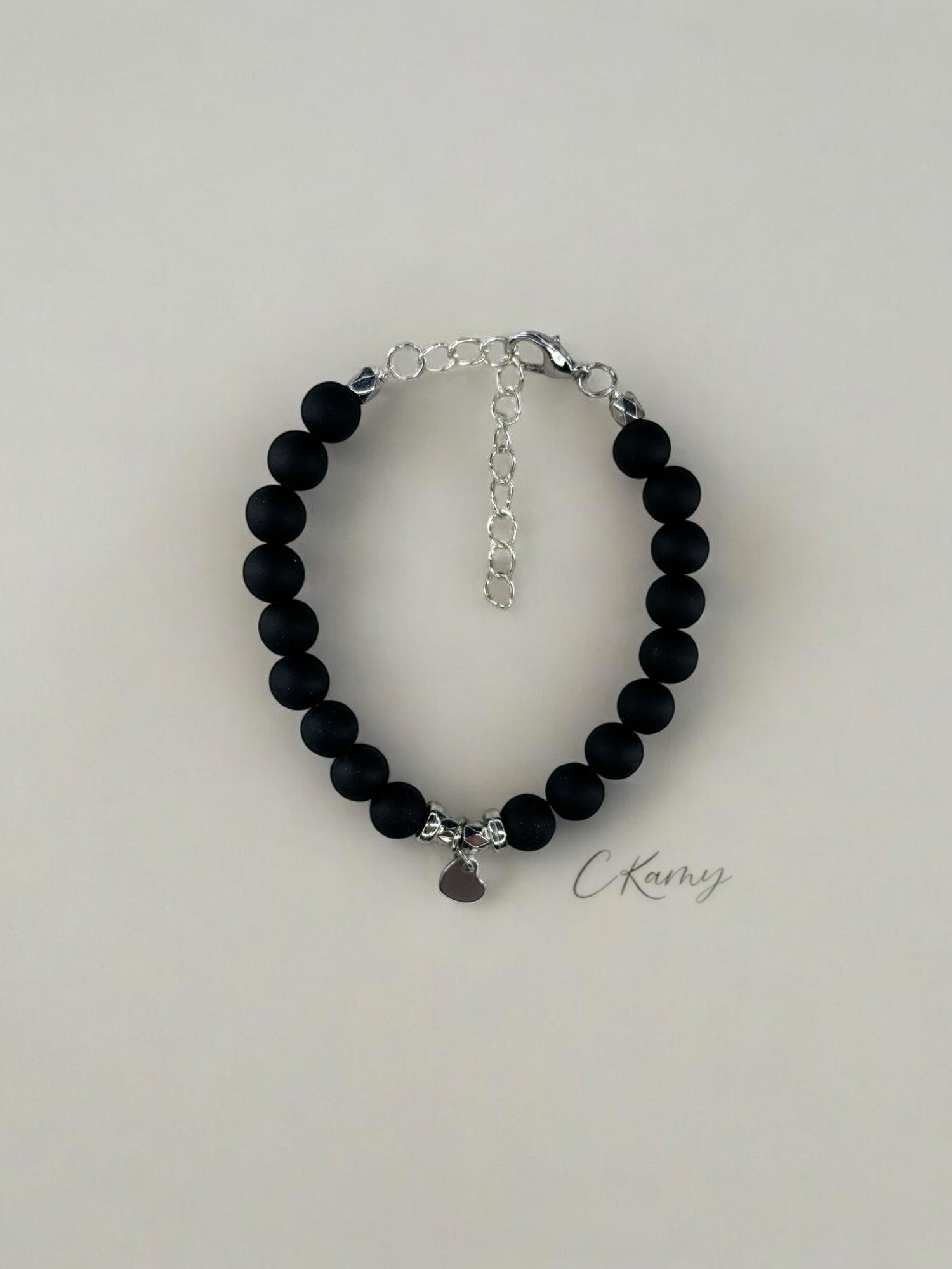 Bracelet femme petit coeur argent noir mat
