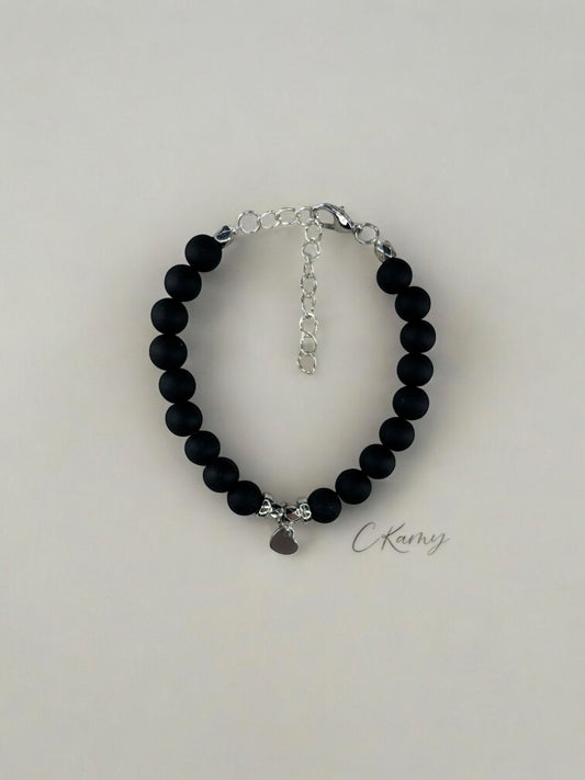 Bracelet femme petit coeur argent noir mat