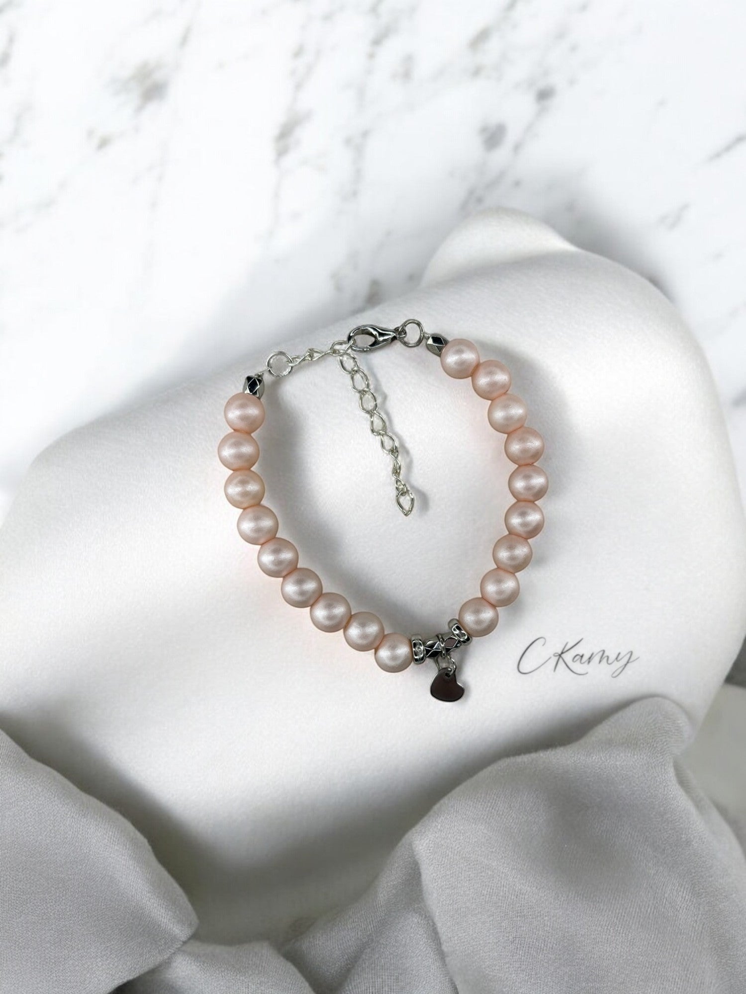 Bracelet femme petit coeur argent rose clair mat