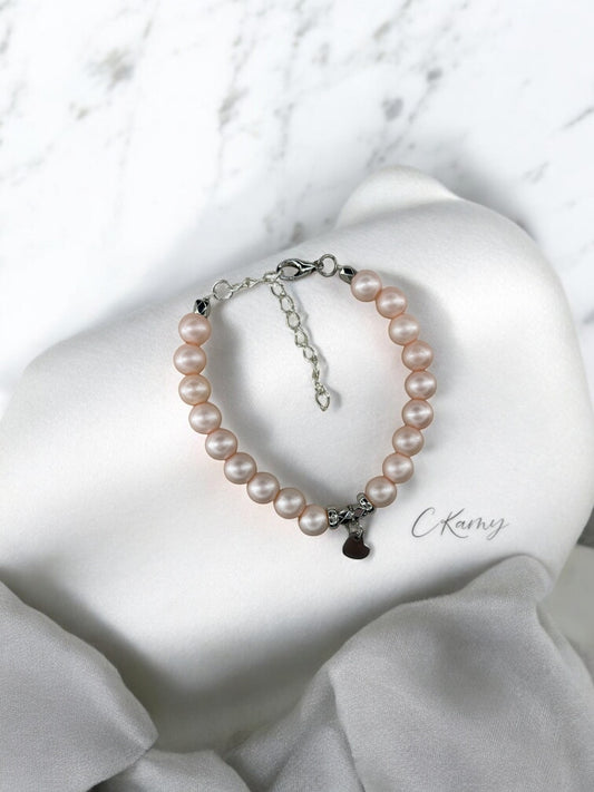 Bracelet femme petit coeur argent rose clair mat