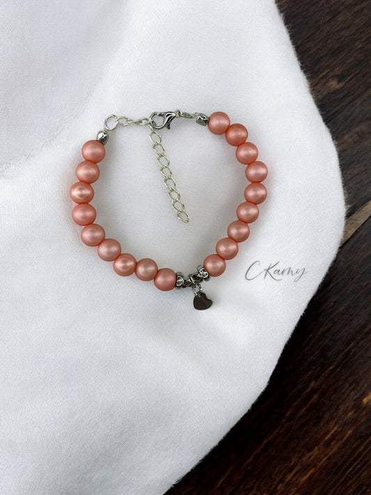 Bracelet femme petit coeur argent rose corail mat