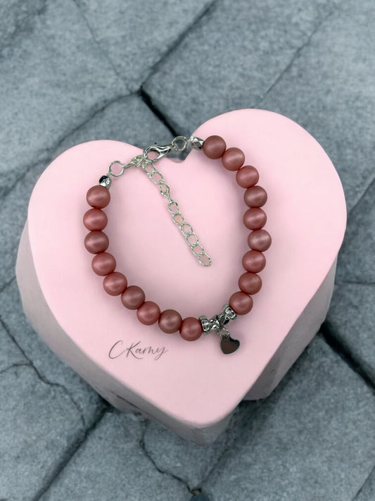 Bracelet femme petit coeur argent rose foncé mat