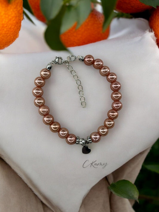 Bracelet femme petit coeur argent rose pêche brillant