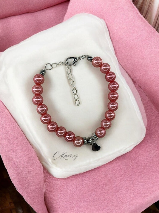 Bracelet femme petit coeur argent rose saumon brillant