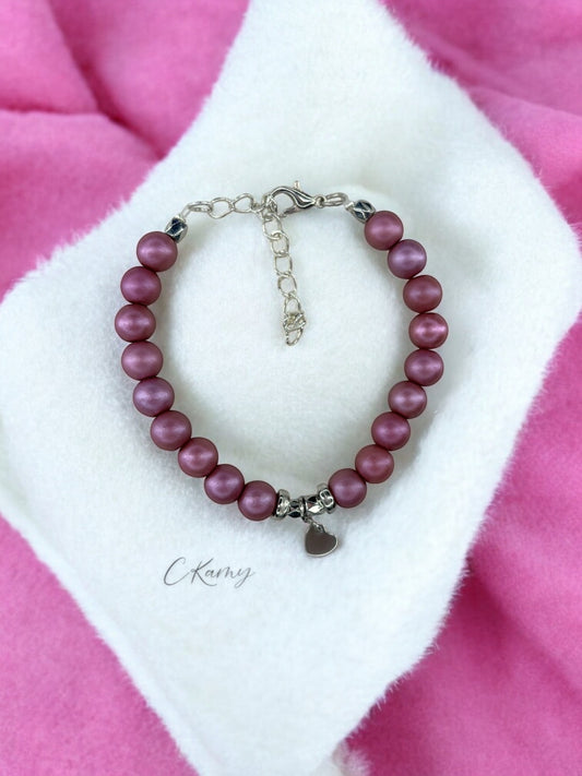 Bracelet femme petit coeur argent violet clair mat