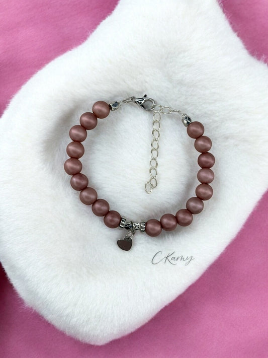Bracelet femme petit coeur argent violet rosé mat