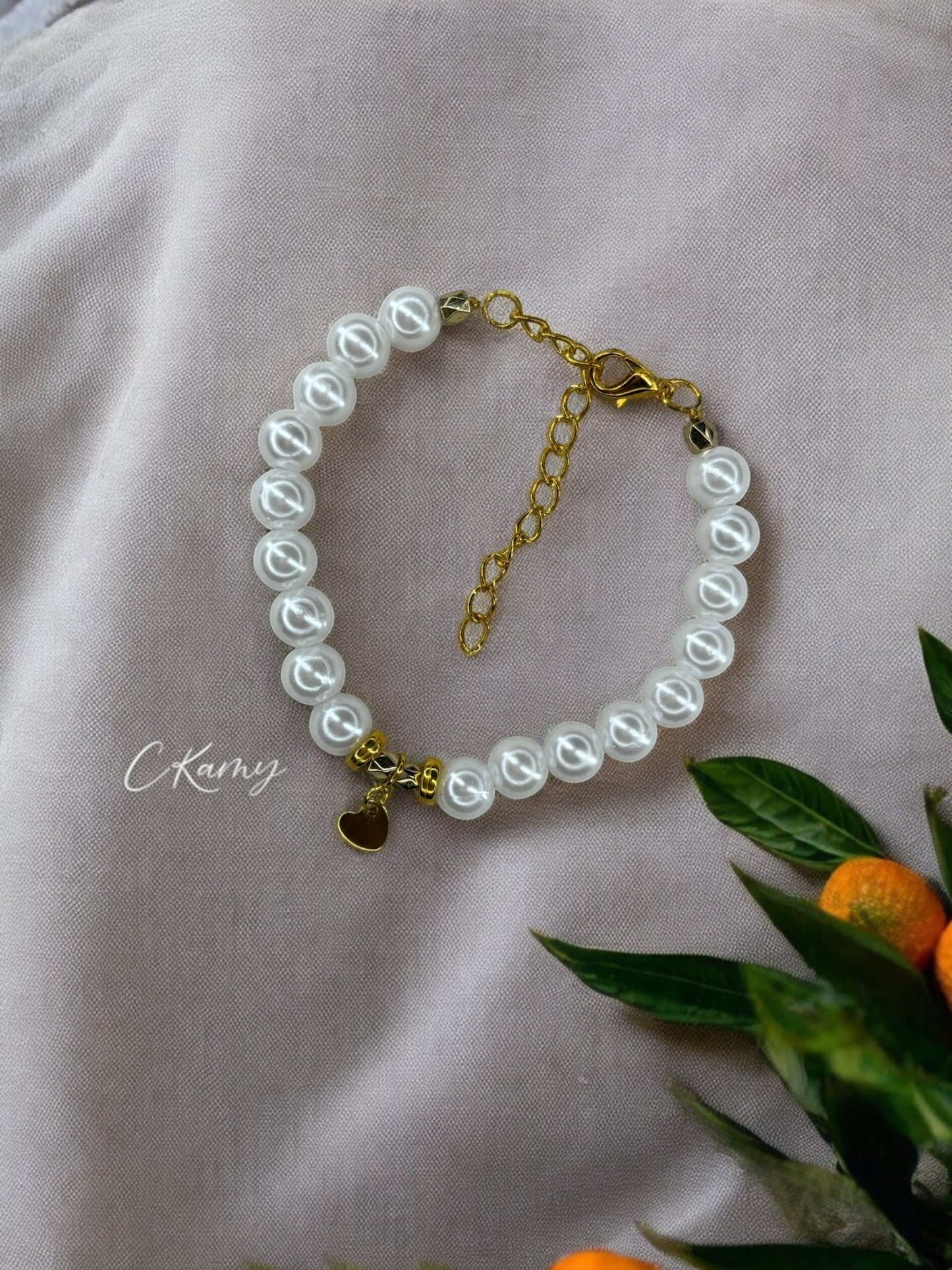 Bracelet femme petit coeur doré blanc brillant