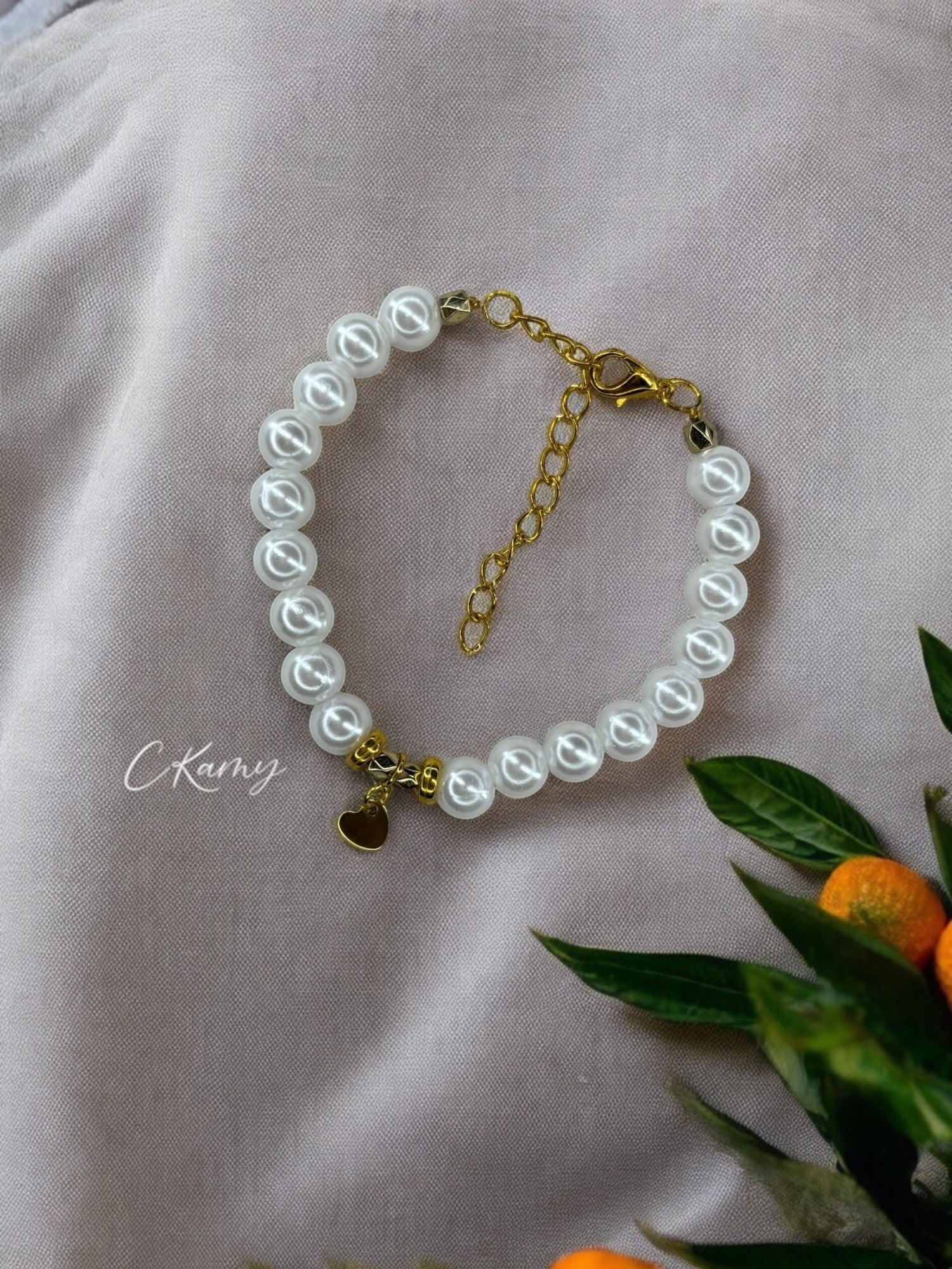 Bracelet femme petit coeur doré blanc brillant