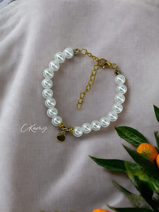 Bracelet femme petit coeur doré blanc brillant