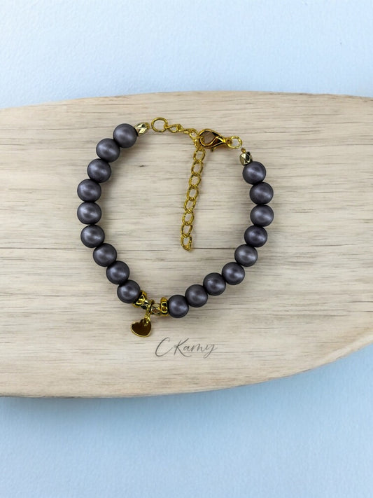 Bracelet femme petit coeur doré gris mat