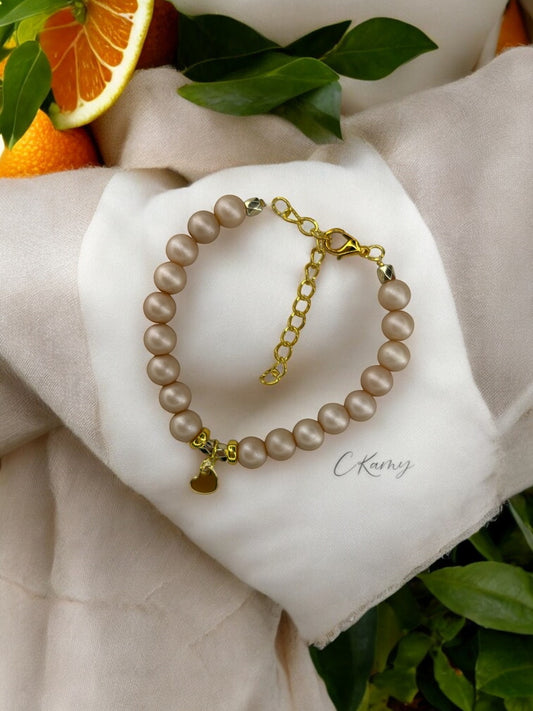 Bracelet femme petit coeur doré marron beige mat