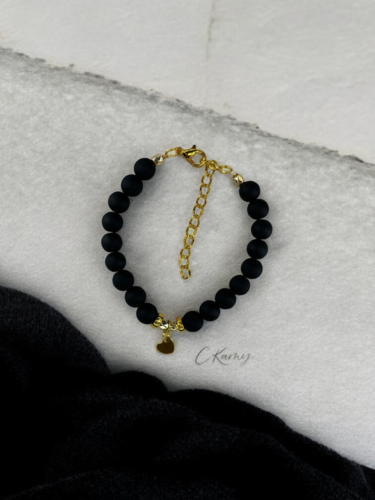 Bracelet femme petit coeur doré noir mat