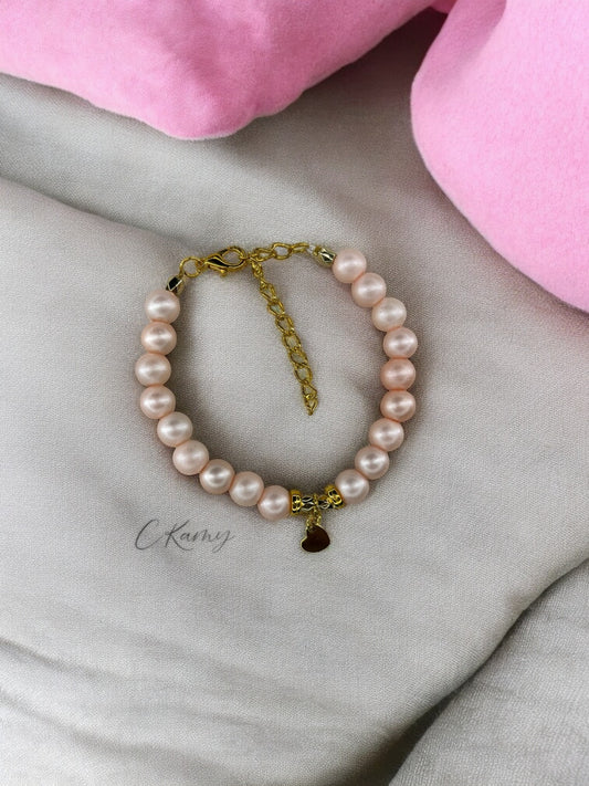 Bracelet femme petit coeur doré rose clair mat