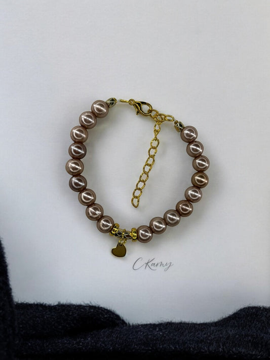Bracelet femme petit coeur doré taupe brillant