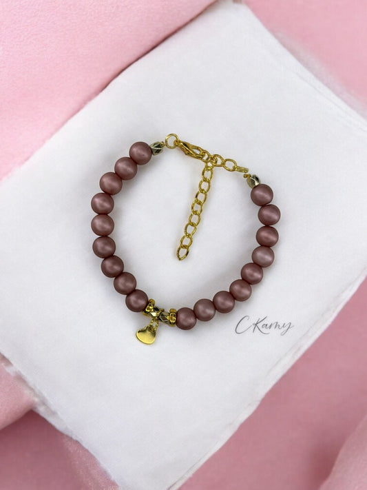 Bracelet femme petit coeur doré violet rosé mat
