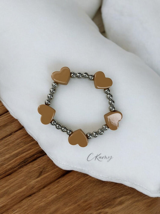 Bracelet femme tour en coeur beige