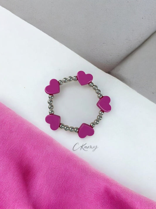 Bracelet femme tour en coeur rose