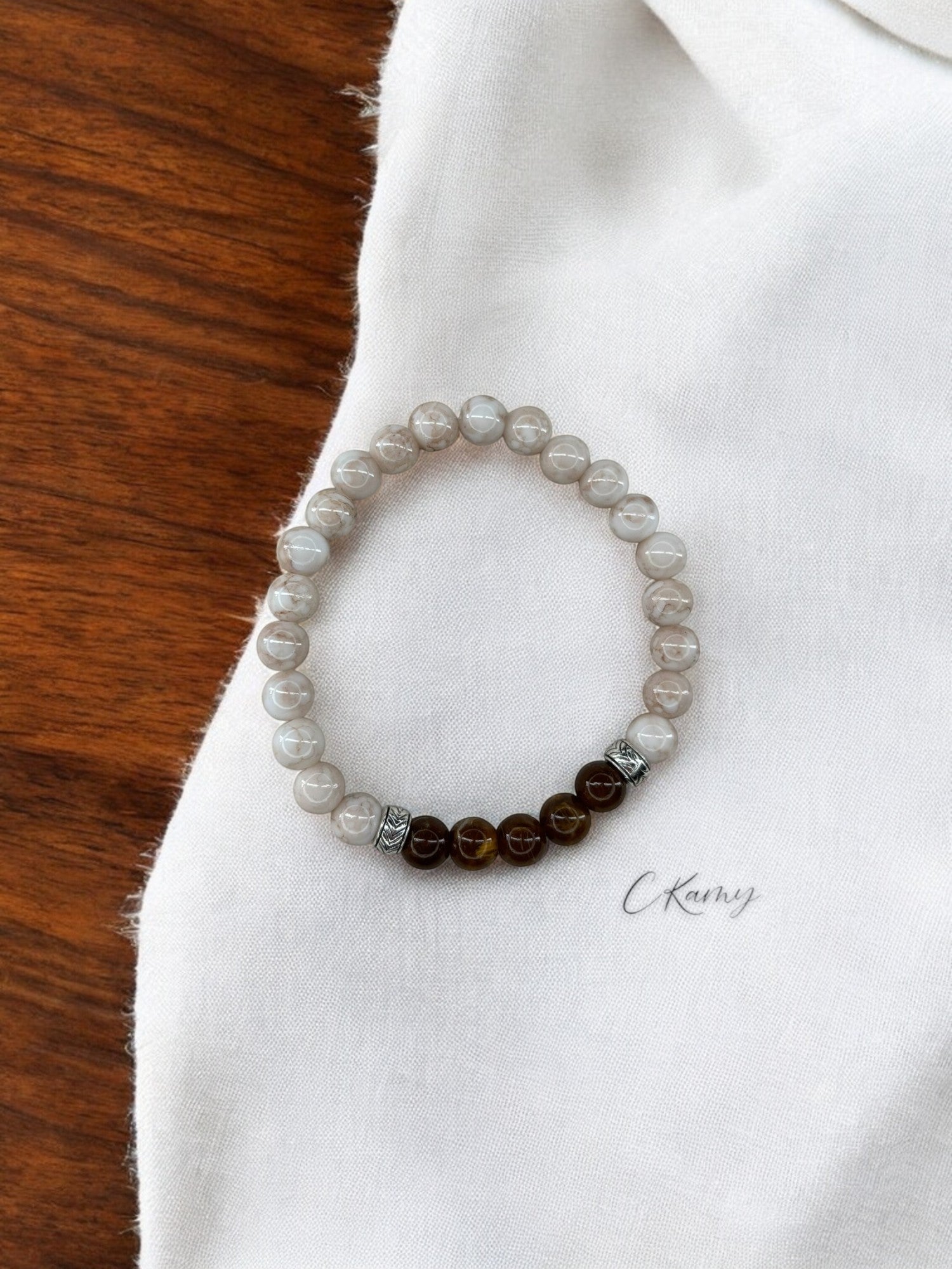 Bracelet homme bicolore beige milieu marron