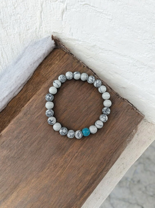 Bracelet homme bicolore blanc à traits perle bleu à traits