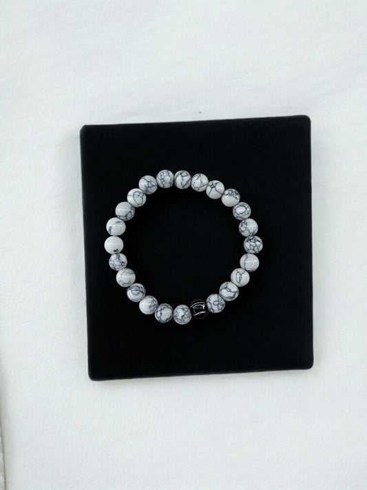 Bracelet homme bicolore blanc à traits perle noir à traits