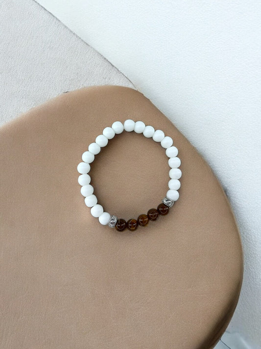 Bracelet homme bicolore blanc milieu marron