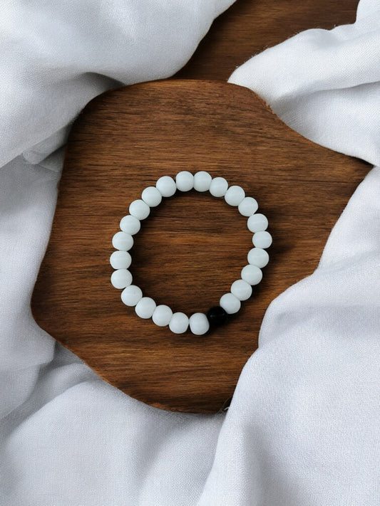 Bracelet homme bicolore blanc perle noir