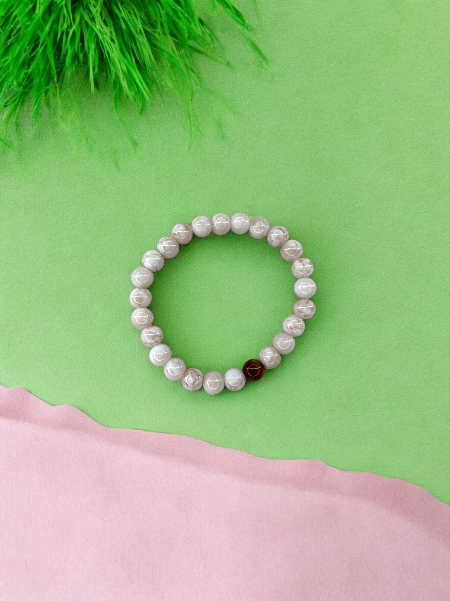 Bracelet homme bicolore crème perle marron