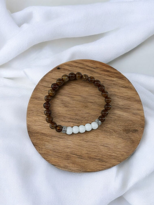 Bracelet homme bicolore marron milieu blanc