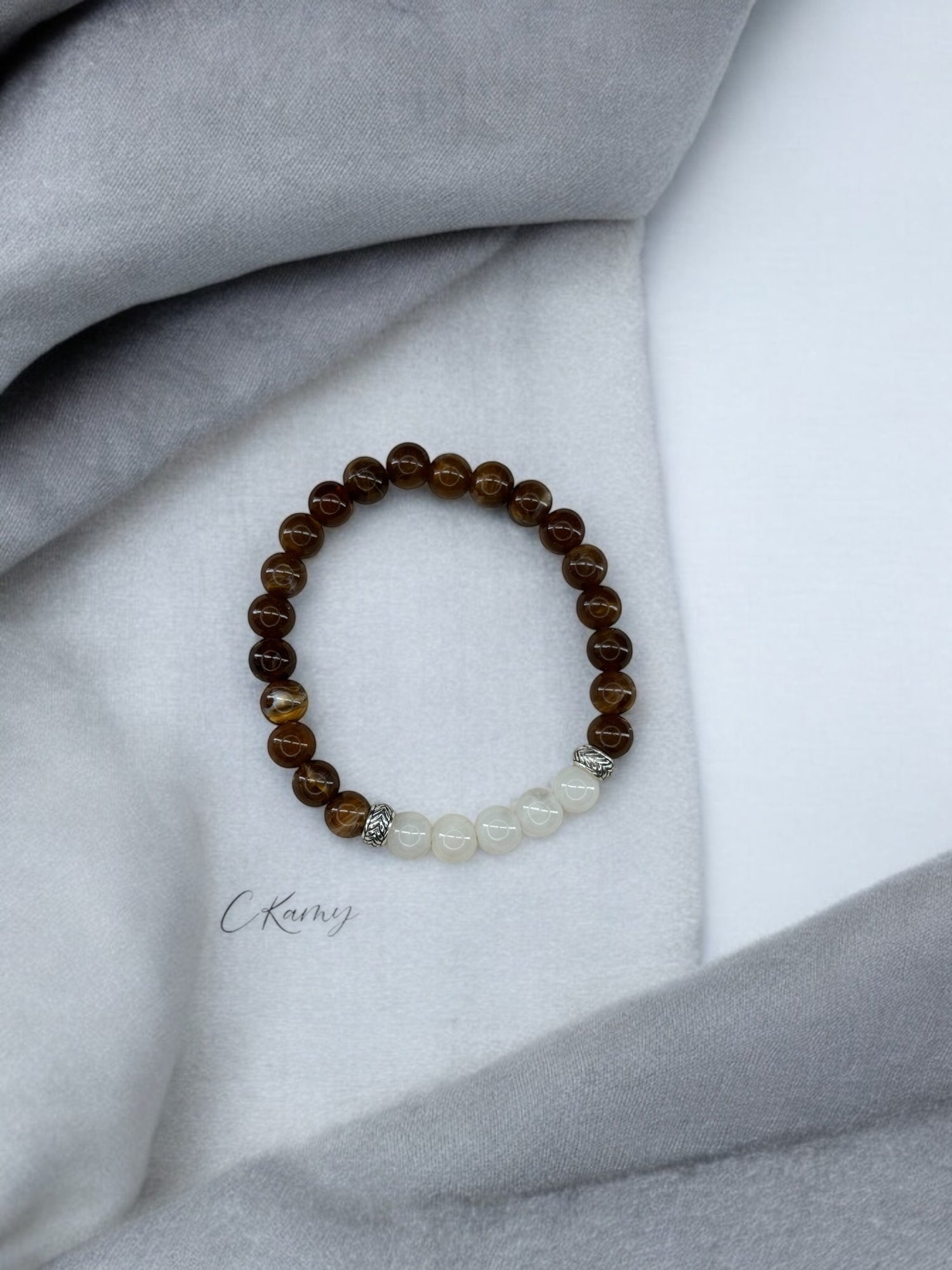 Bracelet homme bicolore marron milieu blanc transparent