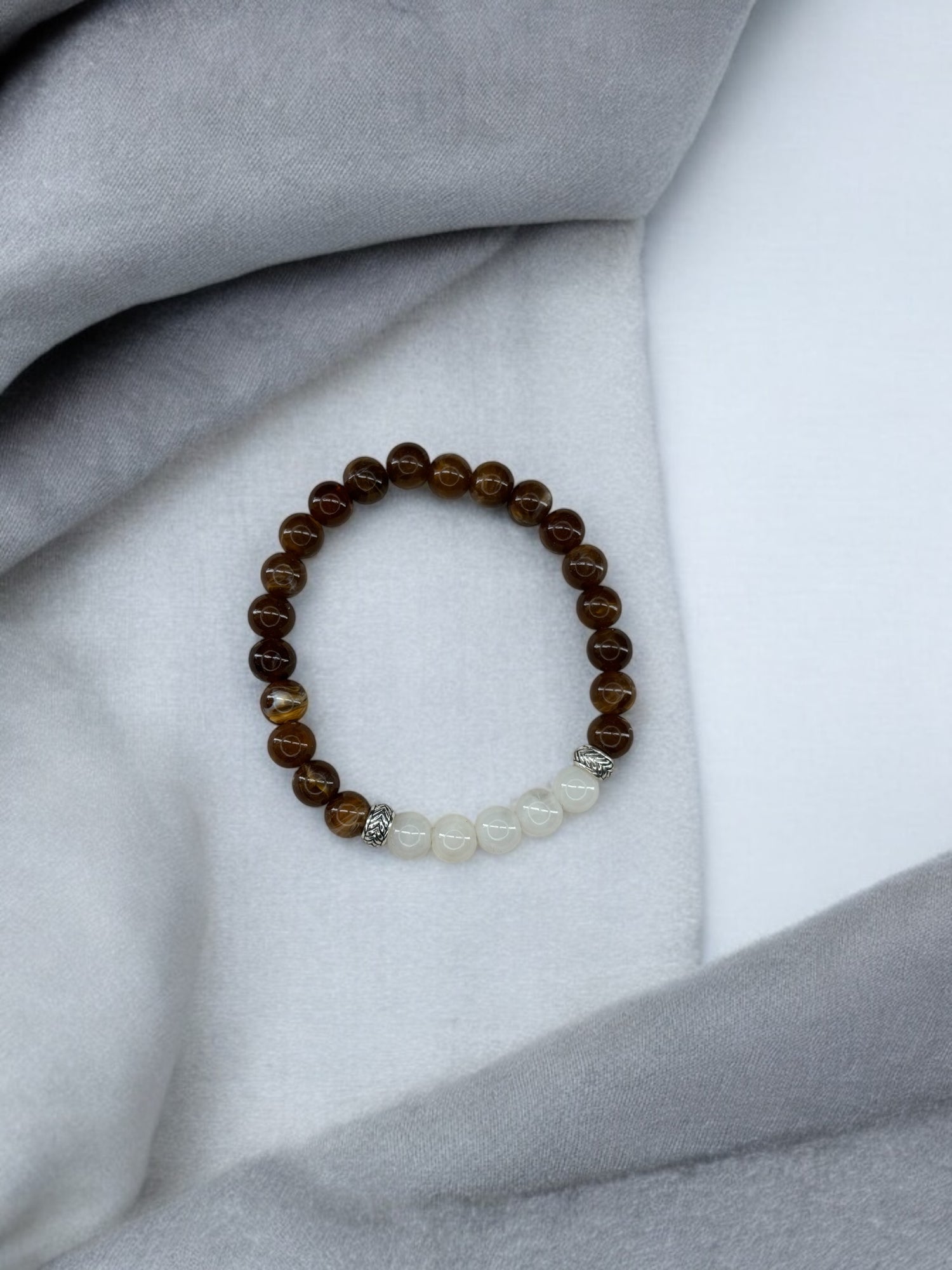 Bracelet homme bicolore marron milieu blanc transparent