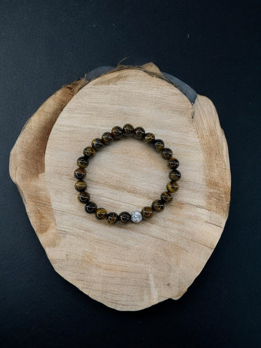 Bracelet homme bicolore marron perle blanc à traits