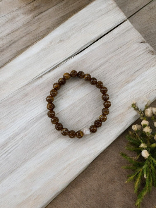 Bracelet homme bicolore marron perle crème
