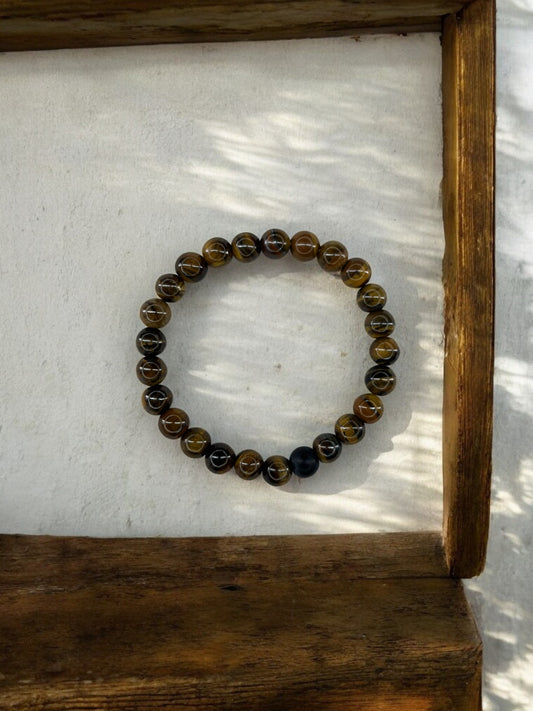 Bracelet homme bicolore marron perle noir