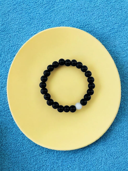 Bracelet homme bicolore noir perle blanc