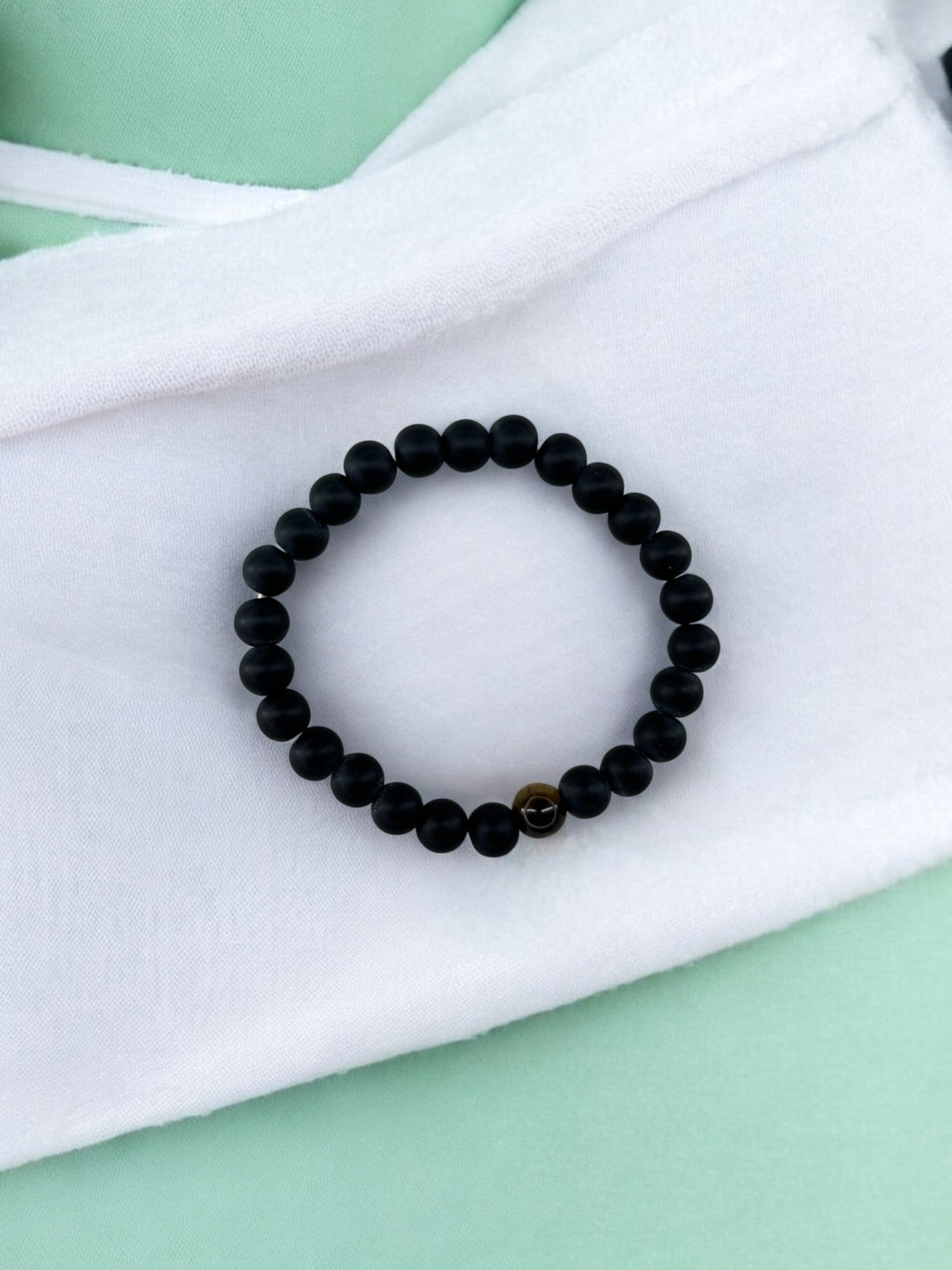 Bracelet homme bicolore noir perle marron