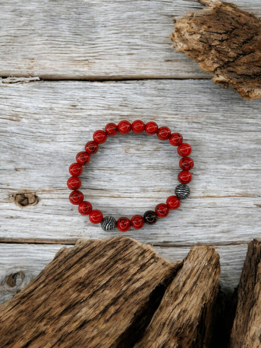 Bracelet homme boule spirale rouge à traits