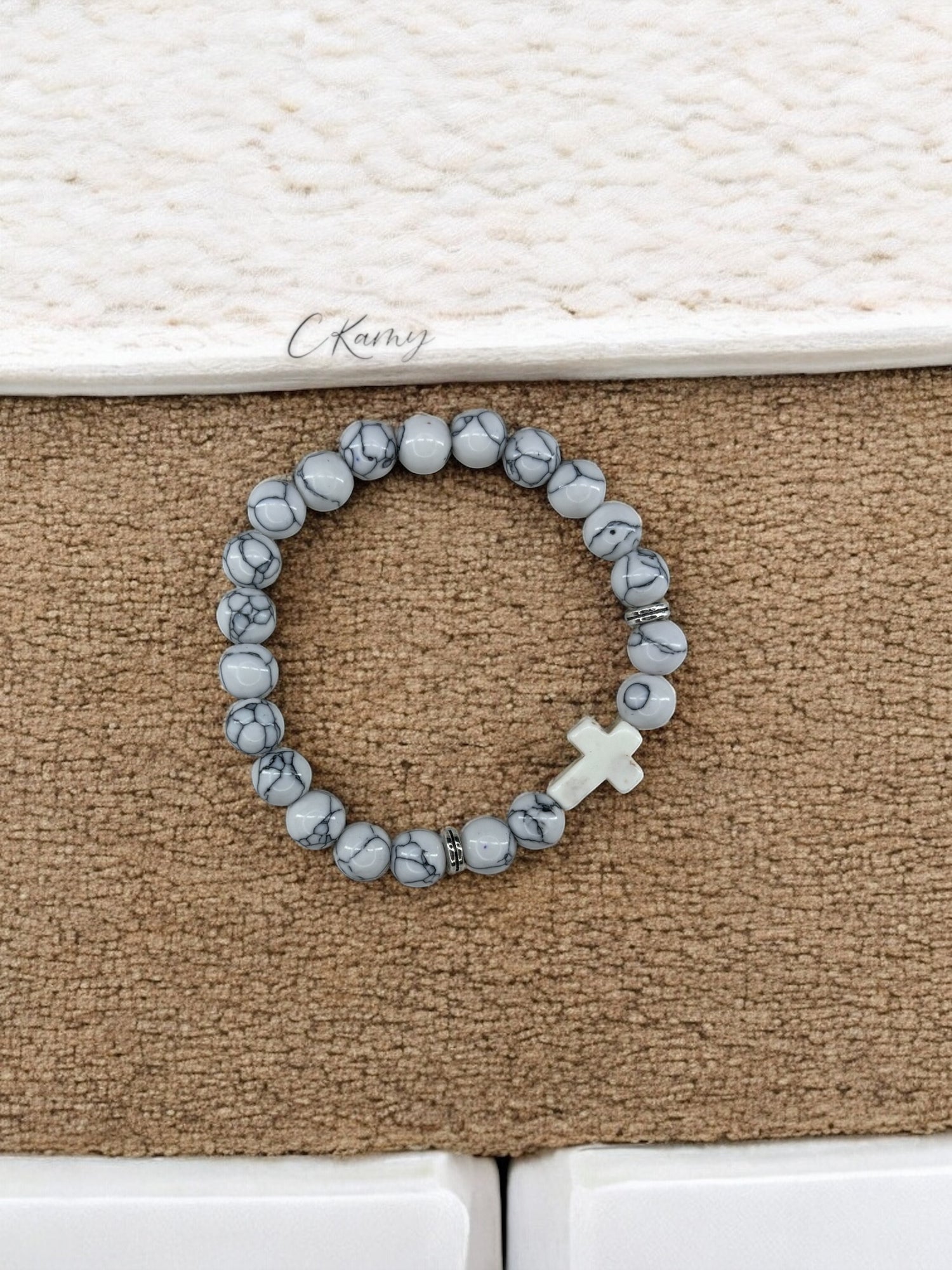 Bracelet homme croix blanc perles blanc