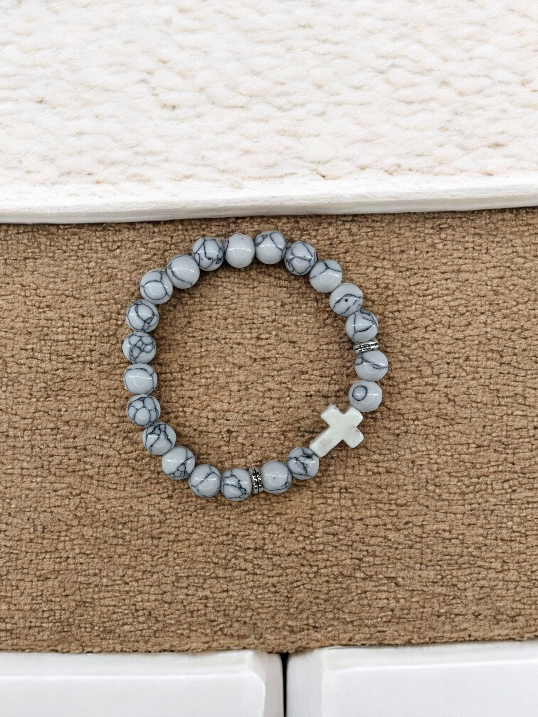 Bracelet homme croix blanc perles blanc