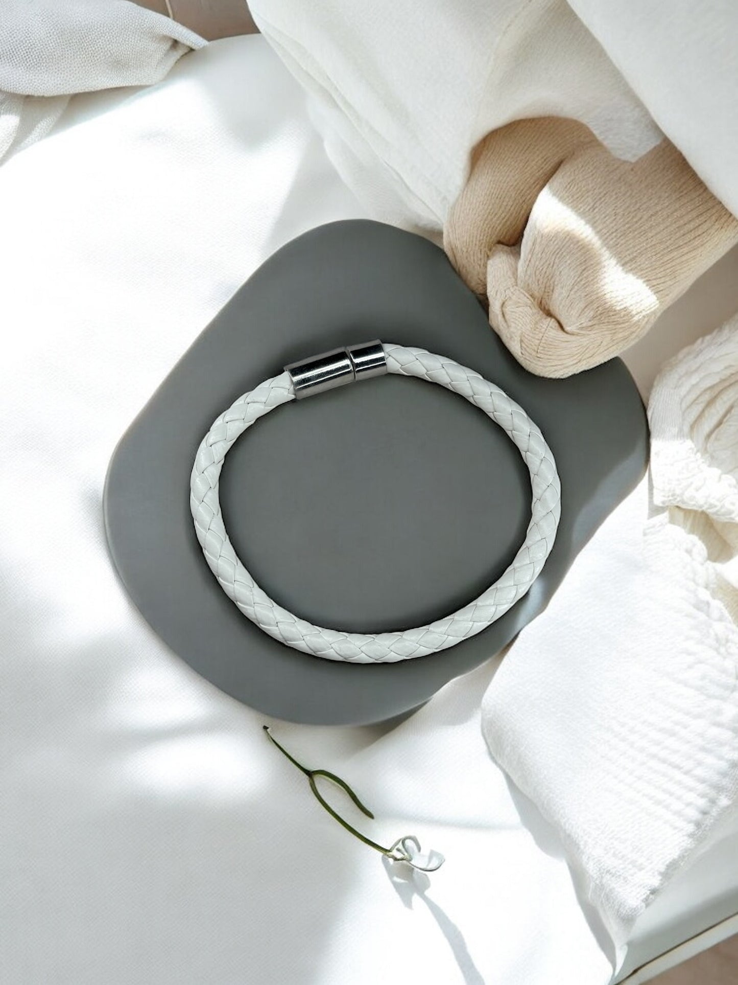 Bracelet homme cuir fin blanc