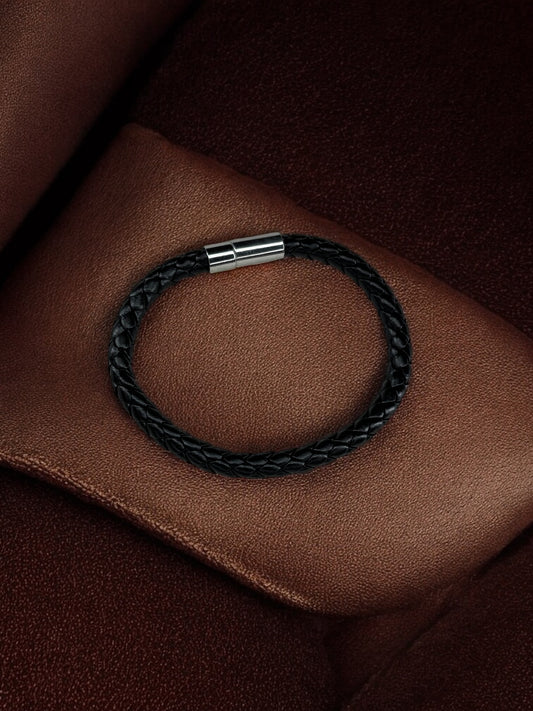 Bracelet homme cuir fin noir