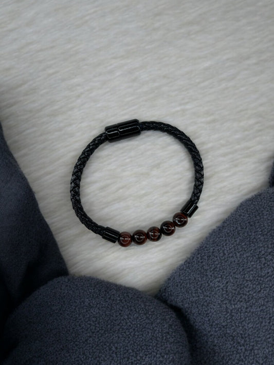 Bracelet homme cuir fin perle marron