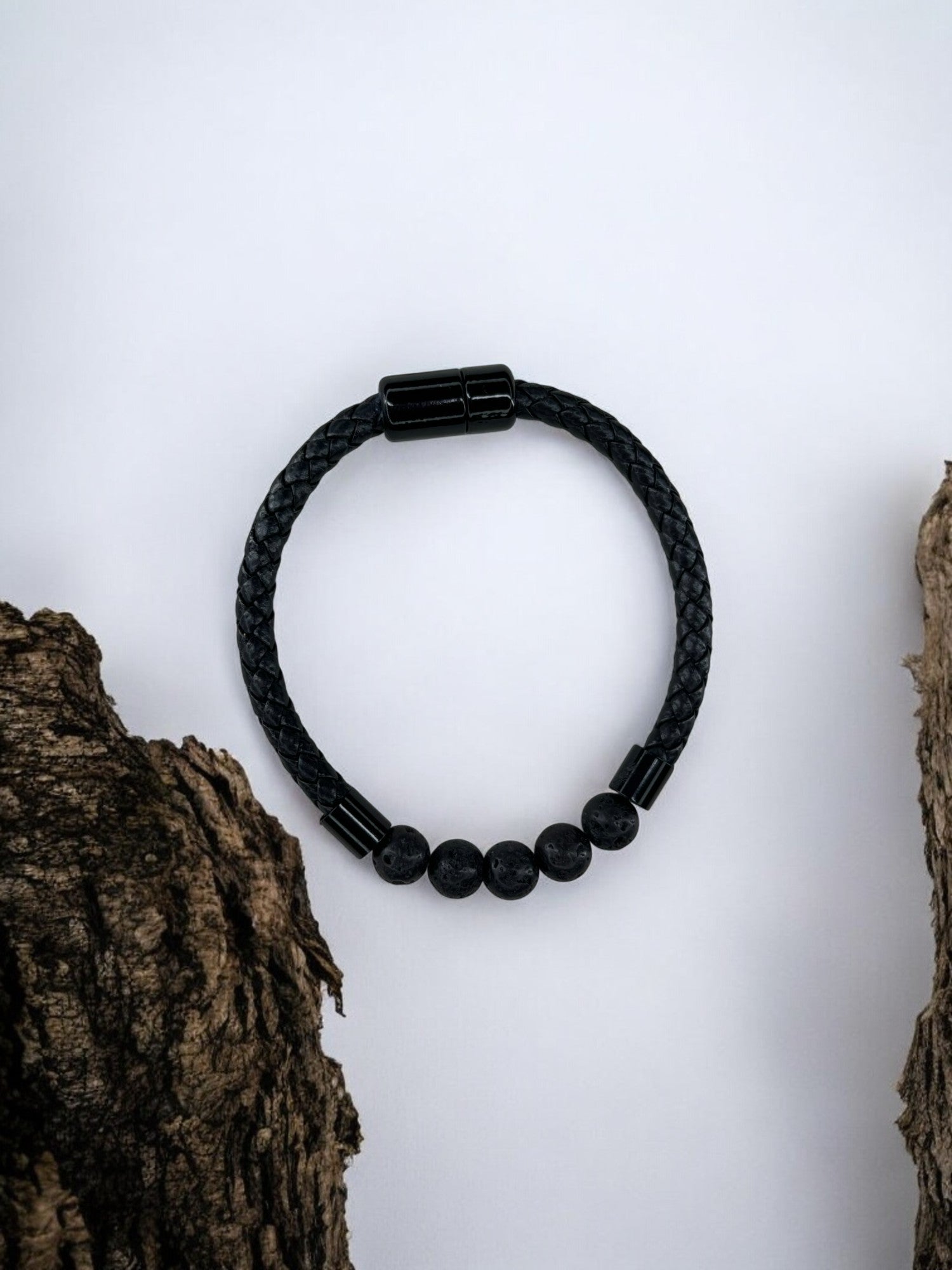 Bracelet homme cuir fin perle noir