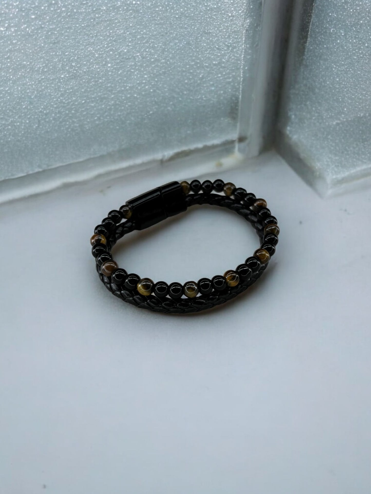 Bracelet homme cuir moyen perle marron