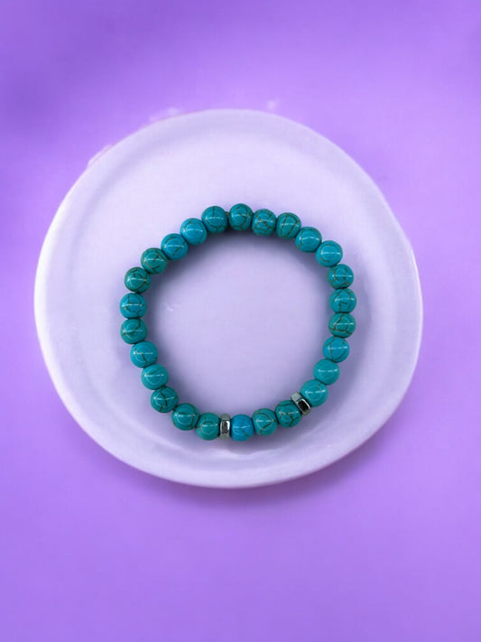 Bracelet homme deux écrous perles bleu