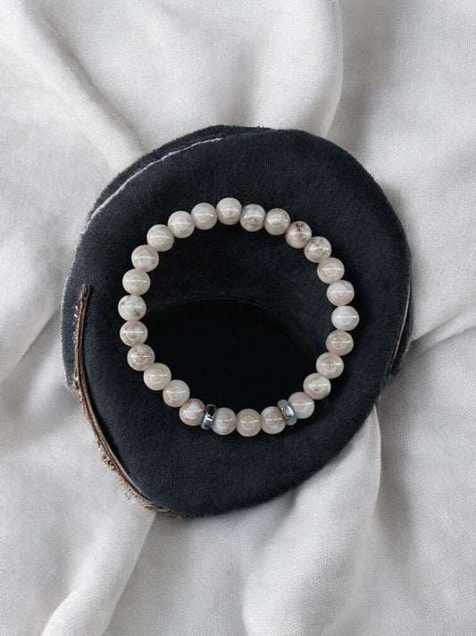 Bracelet homme deux écrous perles crème