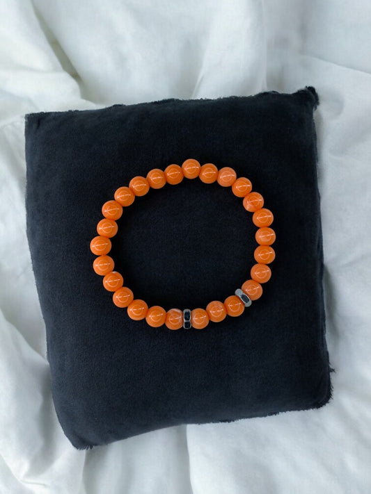 Bracelet homme deux écrous perles orange