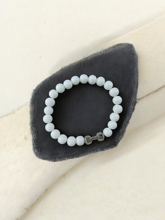 Bracelet homme haltère argent blanc