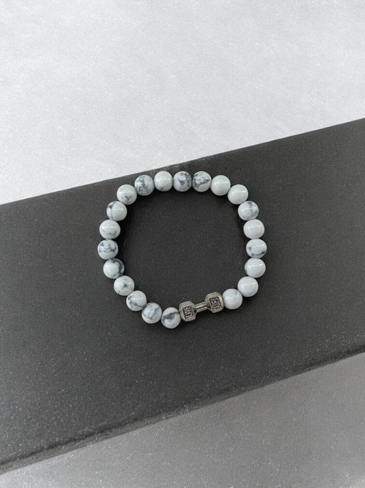 Bracelet homme haltère argent blanc à traits